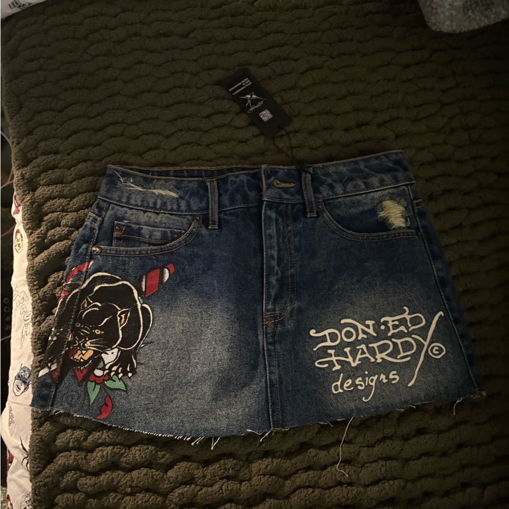Ed Hardy Women's Dark Blue Graphic Mini Skirt